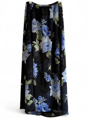Liz Claiborne Emma James Black, Blue & Green Floral Chiffon Maxi Skirt Size 12